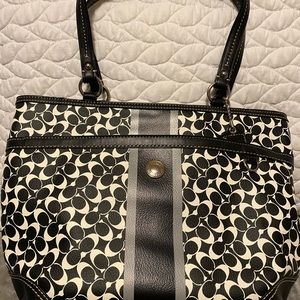 Coach Black and White Zippered Tote